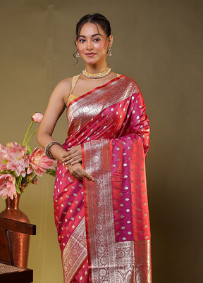 Pink Banarasi Silk Saree With Blouse Piece