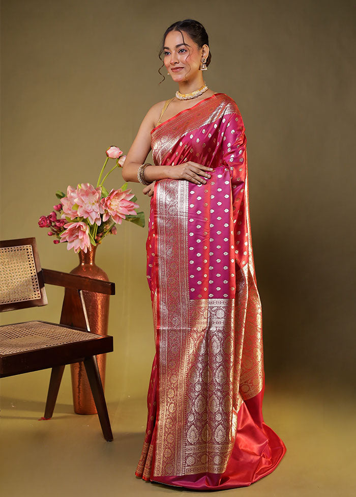 Pink Banarasi Silk Saree With Blouse Piece