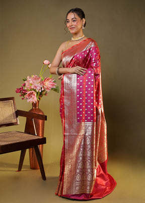 Pink Banarasi Silk Saree With Blouse Piece