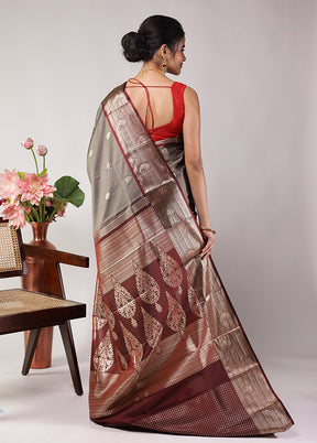 Grey Kanjivaram Silk Saree With Blouse Piece