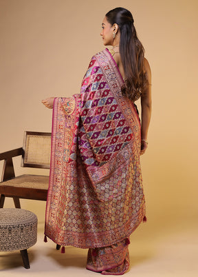 Multicolor Handloom Pure Georgette Saree With Blouse Piece