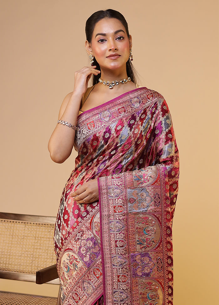 Multicolor Handloom Pure Georgette Saree With Blouse Piece