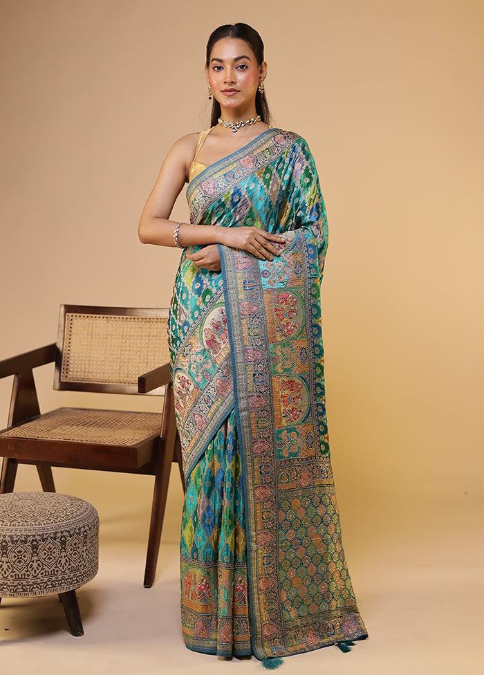 Multicolor Handloom Pure Georgette Saree With Blouse Piece