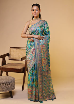 Multicolor Handloom Pure Georgette Saree With Blouse Piece