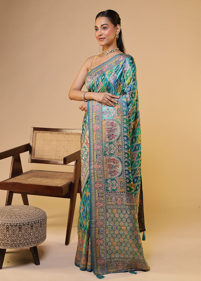 Multicolor Handloom Pure Georgette Saree With Blouse Piece