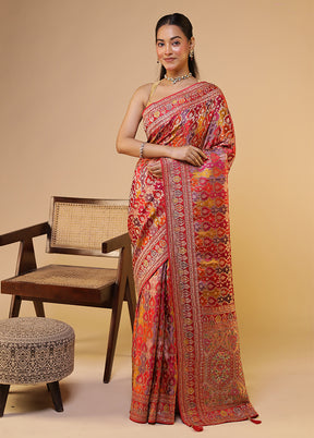 Multicolor Handloom Pure Georgette Saree With Blouse Piece