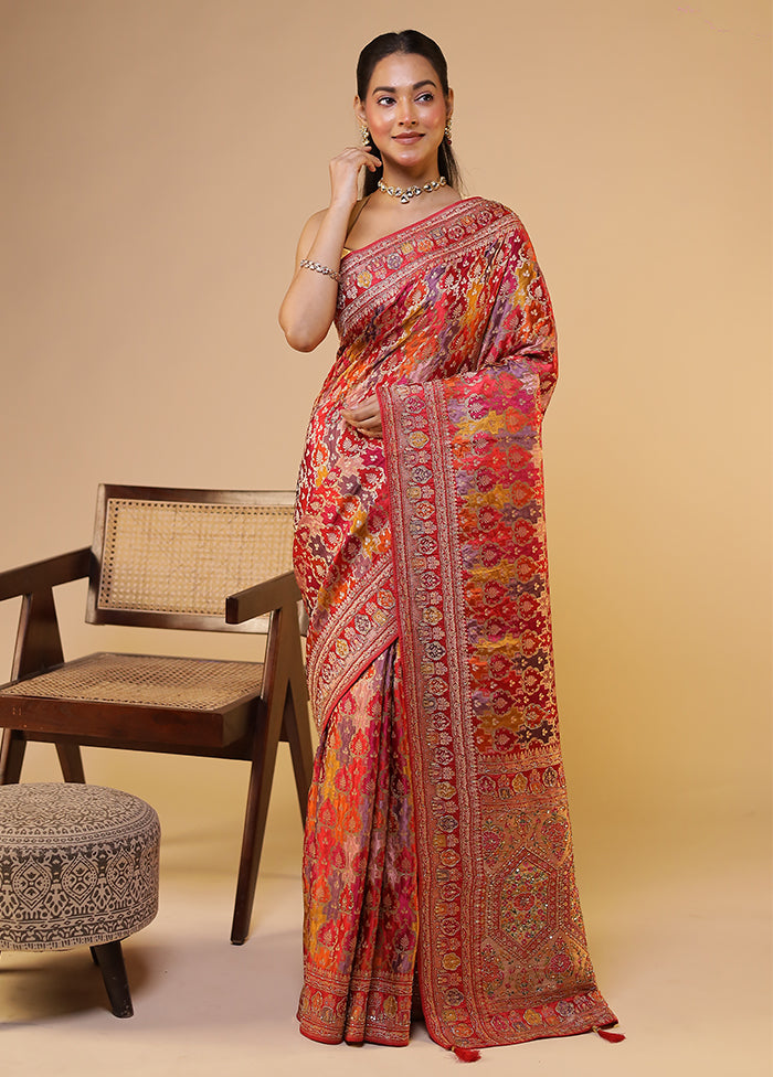 Multicolor Handloom Pure Georgette Saree With Blouse Piece