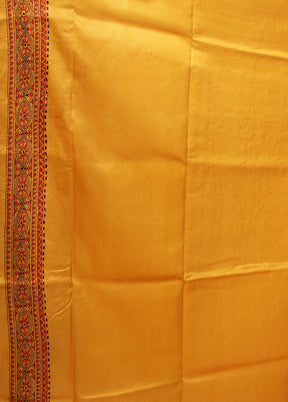 Yellow Handloom Kantha Stitch Pure Silk Saree With Blouse Piece