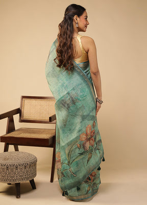 Green Georgette Saree With Blouse Piece