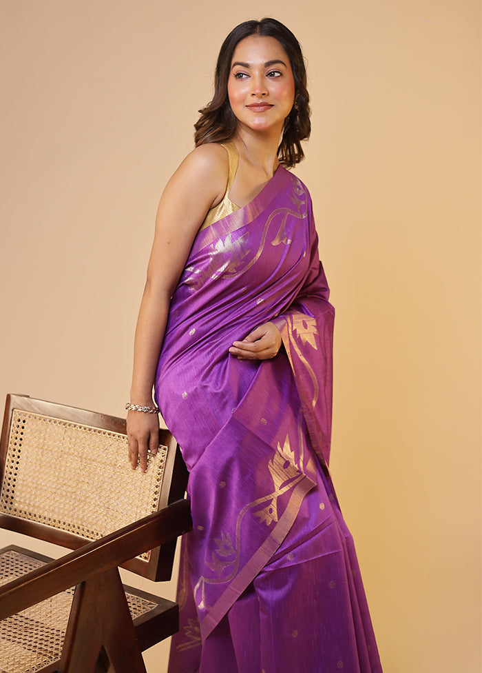 Purple Tussar Silk Saree With Blouse Piece