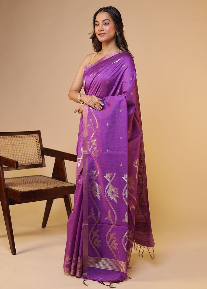 Purple Tussar Silk Saree With Blouse Piece