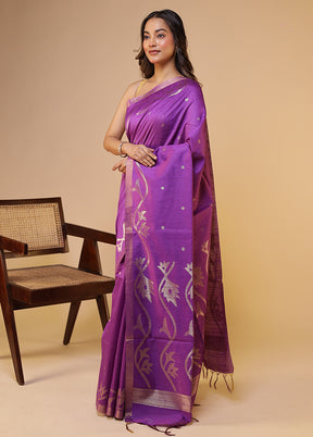 Purple Tussar Silk Saree With Blouse Piece