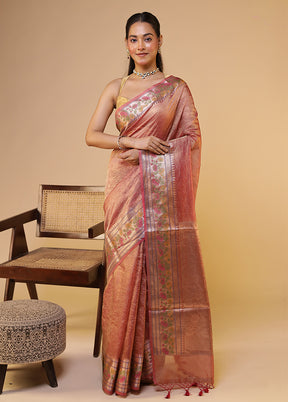 Pink Tissue Silk Saree With Blouse Piece