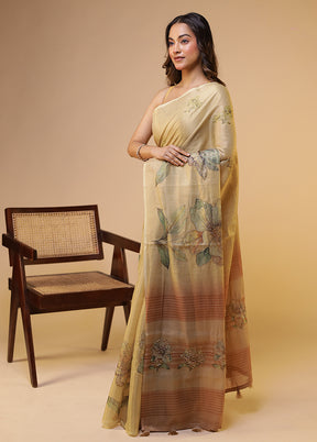 Cream Linen Silk Saree With Blouse Piece