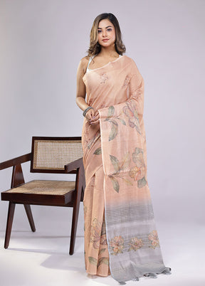 Grey Linen Silk Saree With Blouse Piece