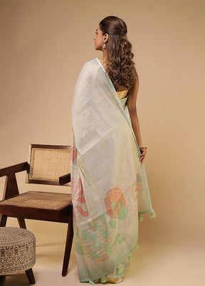 Green Linen Silk Saree With Blouse Piece