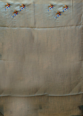 Blue Linen Silk Saree With Blouse Piece