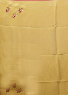 Yellow Linen Silk Saree With Blouse Piece
