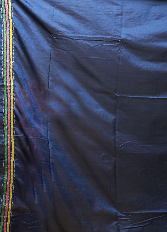 Blue Kantha Stitch Silk Saree With Blouse Piece