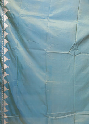 Green Kantha Stitch Silk Saree With Blouse Piece
