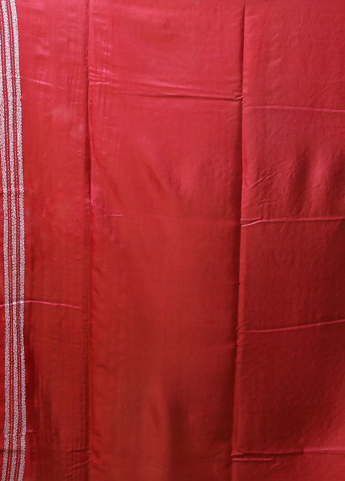 Red Kantha Stitch Silk Saree With Blouse Piece