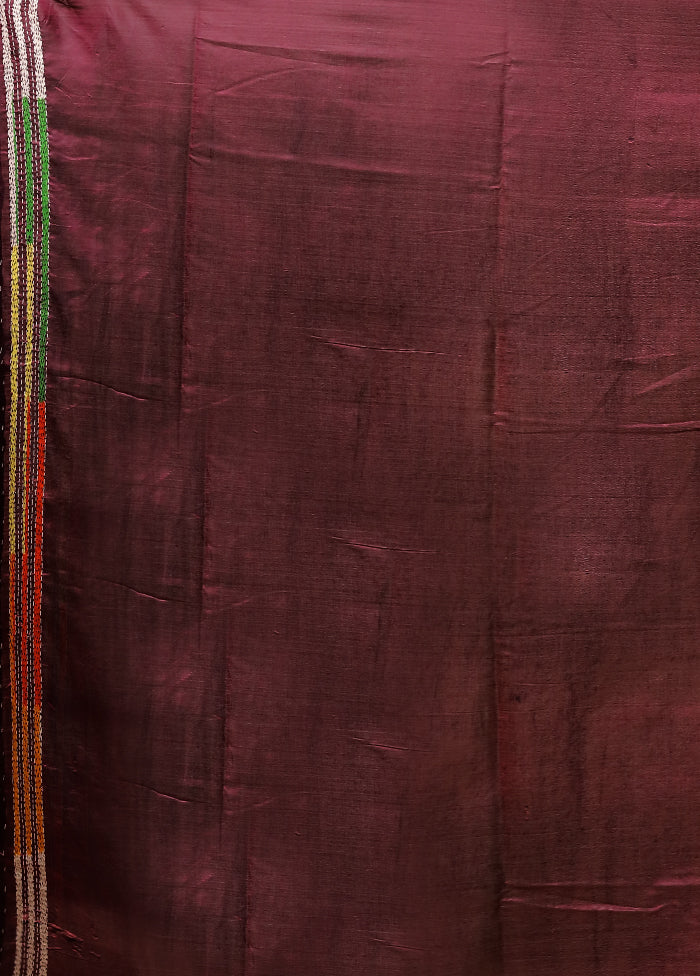 Purple Kantha Stitch Silk Saree With Blouse Piece