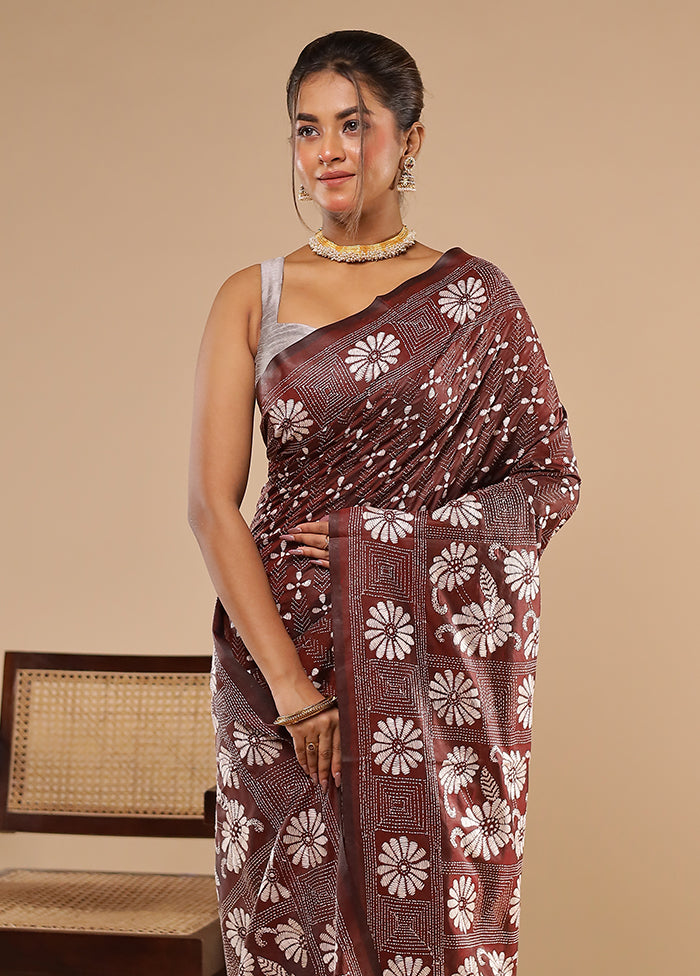Purple Kantha Stitch Silk Saree With Blouse Piece