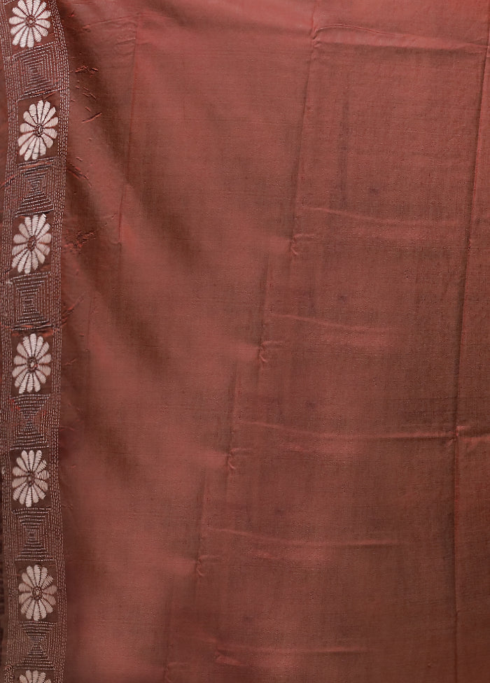 Purple Kantha Stitch Silk Saree With Blouse Piece