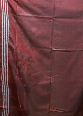 Maroon Kantha Stitch Silk Saree With Blouse Piece