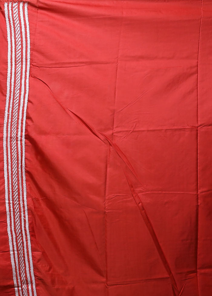 Maroon Kantha Stitch Silk Saree With Blouse Piece
