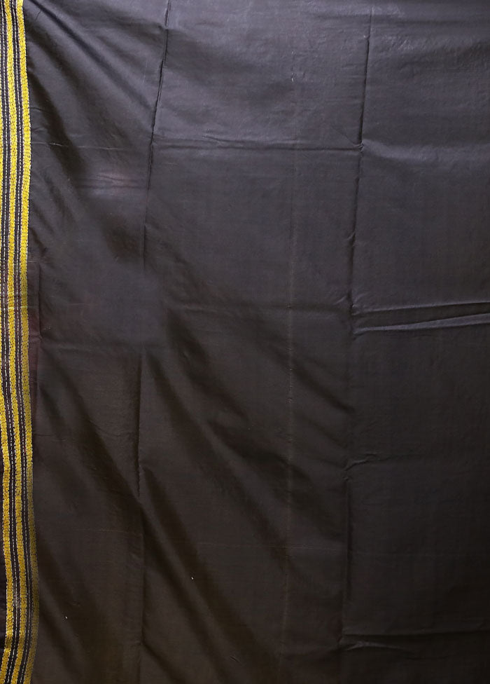 Black Kantha Stitch Silk Saree With Blouse Piece