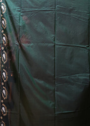 Green Kantha Stitch Silk Saree With Blouse Piece
