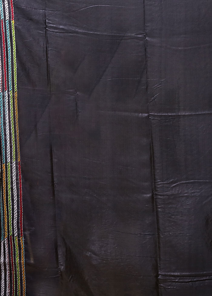 Black Kantha Stitch Silk Saree With Blouse Piece