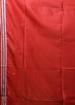 Red Kantha Stitch Silk Saree With Blouse Piece