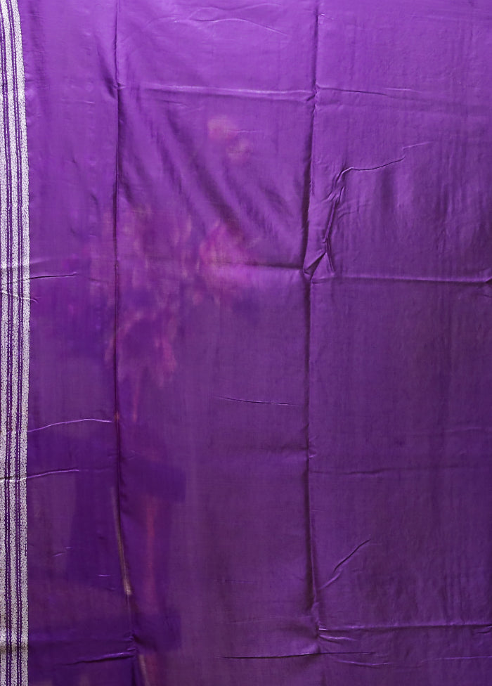 Purple Kantha Stitch Silk Saree With Blouse Piece