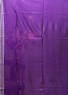 Purple Kantha Stitch Silk Saree With Blouse Piece
