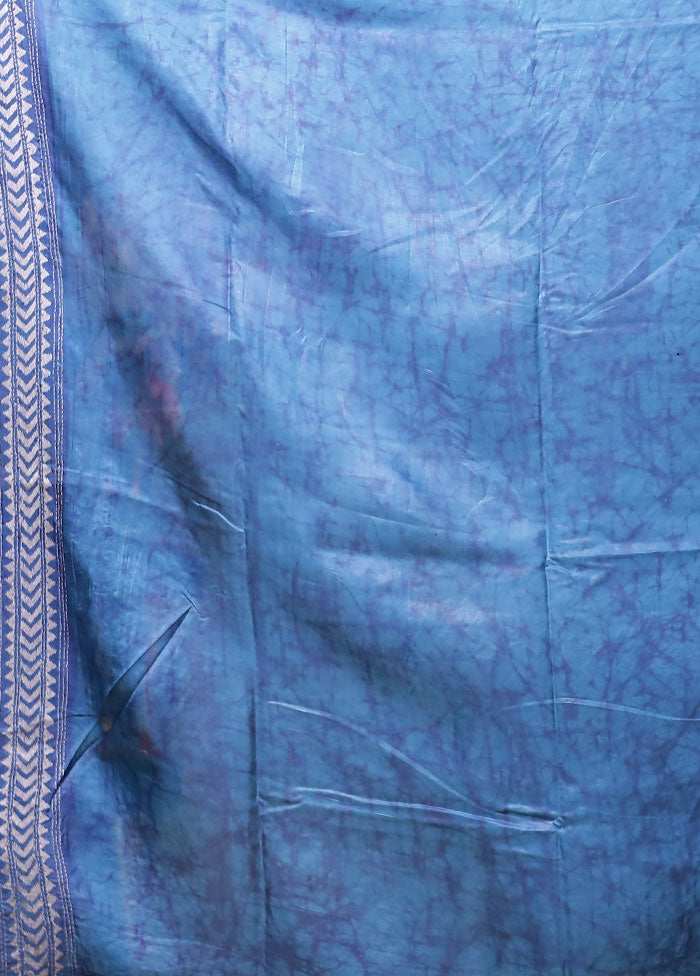 Blue Kantha Stitch Silk Saree With Blouse Piece