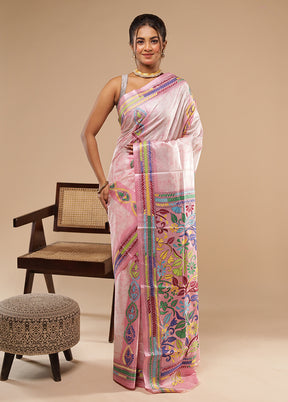 Purple Kantha Stitch Silk Saree With Blouse Piece