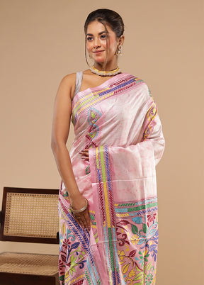 Purple Kantha Stitch Silk Saree With Blouse Piece