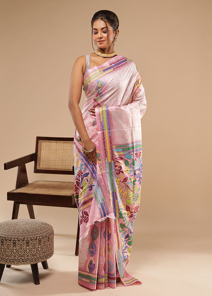 Purple Kantha Stitch Silk Saree With Blouse Piece