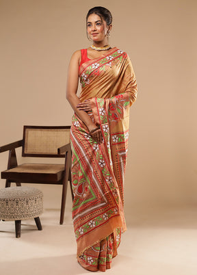 Cream Kantha Stitch Silk Saree With Blouse Piece