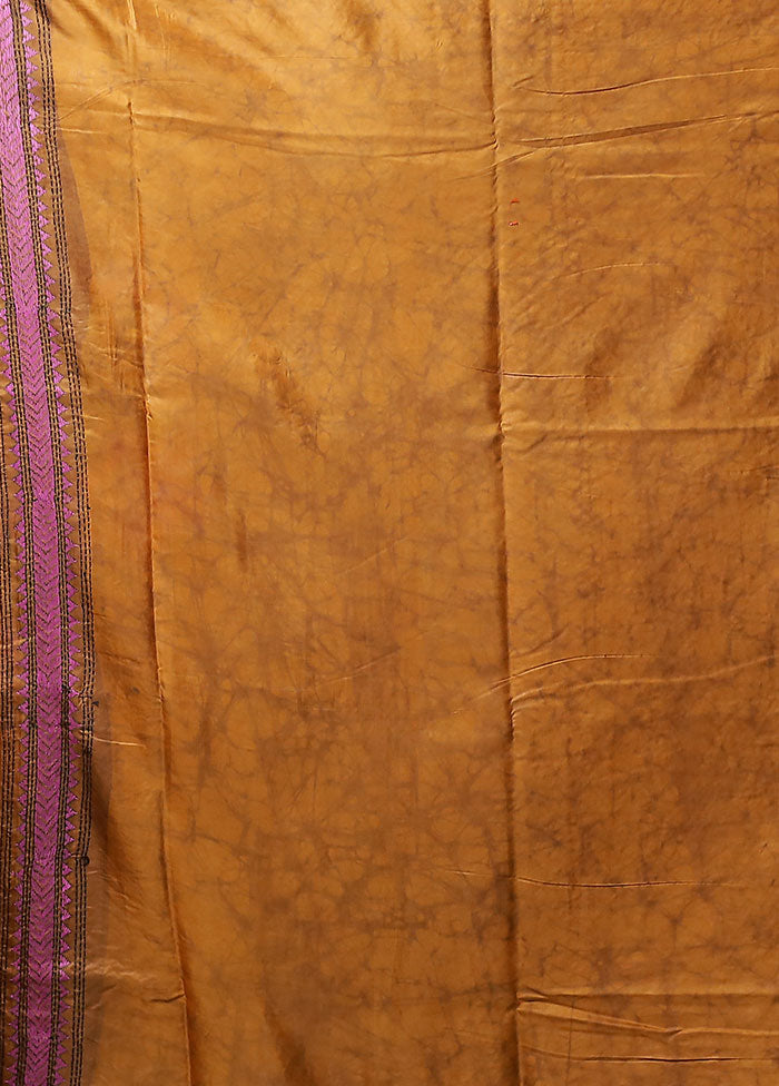 Cream Kantha Stitch Silk Saree With Blouse Piece