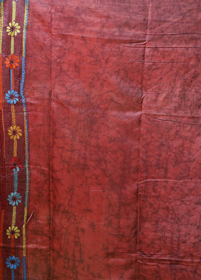 Purple Kantha Stitch Silk Saree With Blouse Piece