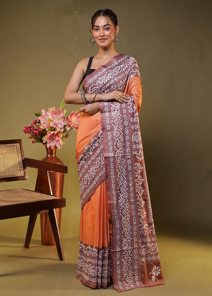 Purple Kantha Stitch Silk Saree With Blouse Piece