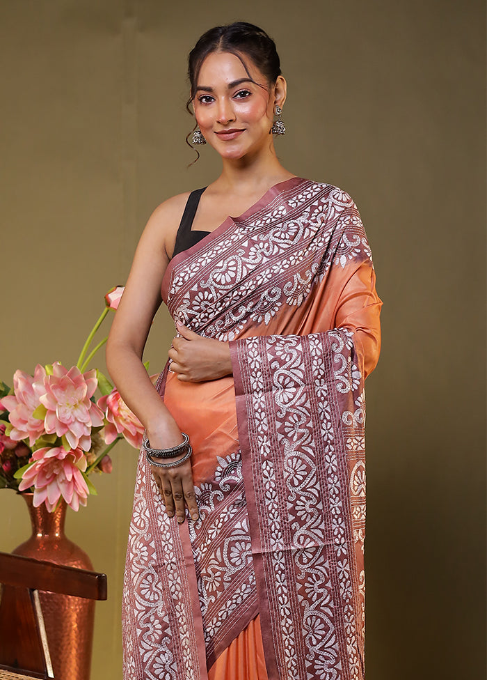 Purple Kantha Stitch Silk Saree With Blouse Piece