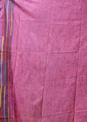 Purple Kantha Stitch Silk Saree With Blouse Piece