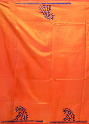 Yellow Kantha Stitch Silk Saree With Blouse Piece