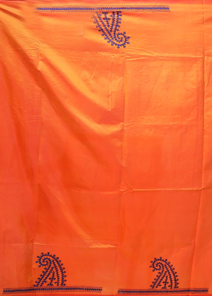 Yellow Kantha Stitch Silk Saree With Blouse Piece