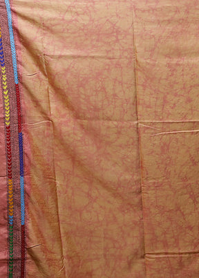 Pink Kantha Stitch Silk Saree With Blouse Piece