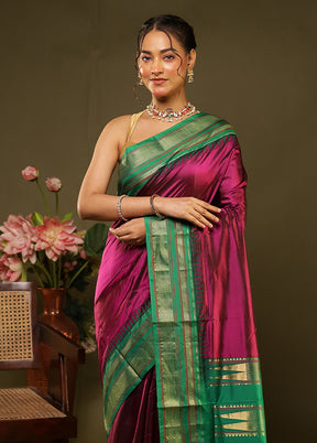 Purple Handloom Kanjivaram Pure Silk Saree With Blouse Piece